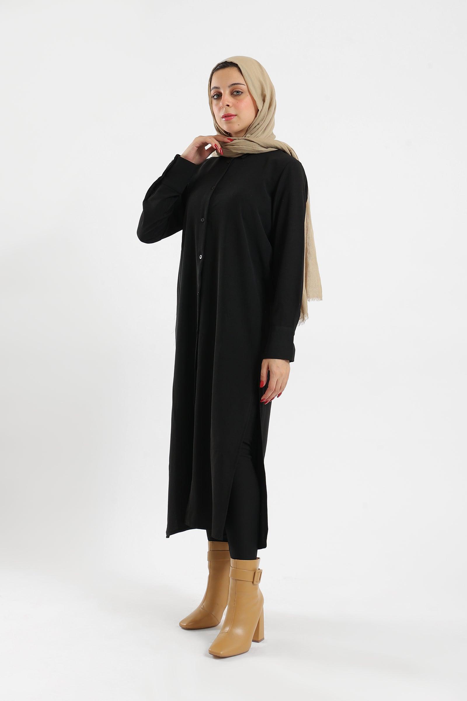 Black Cotton Shirt Dress - Carina - كارينا