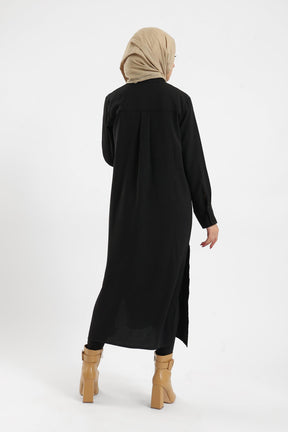 Black Cotton Shirt Dress - Carina - كارينا