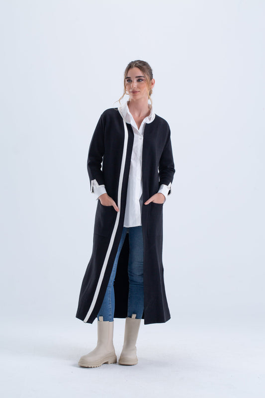 Cardigan with Color Contrast Hem