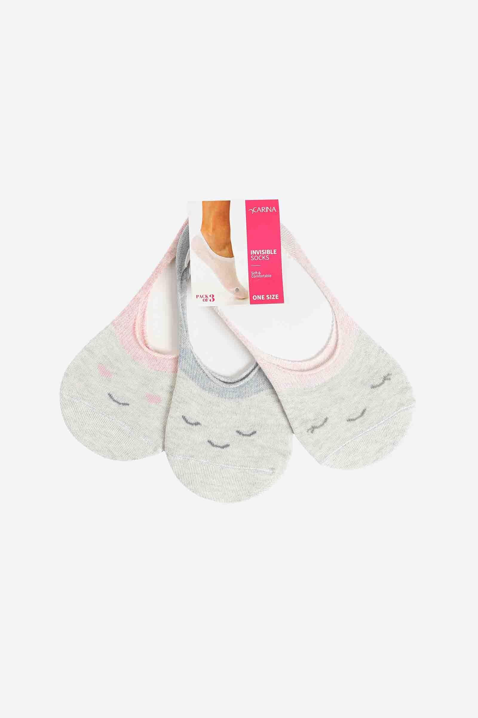 Cotton Invisible Socks - 3 Pairs - Carina - كارينا