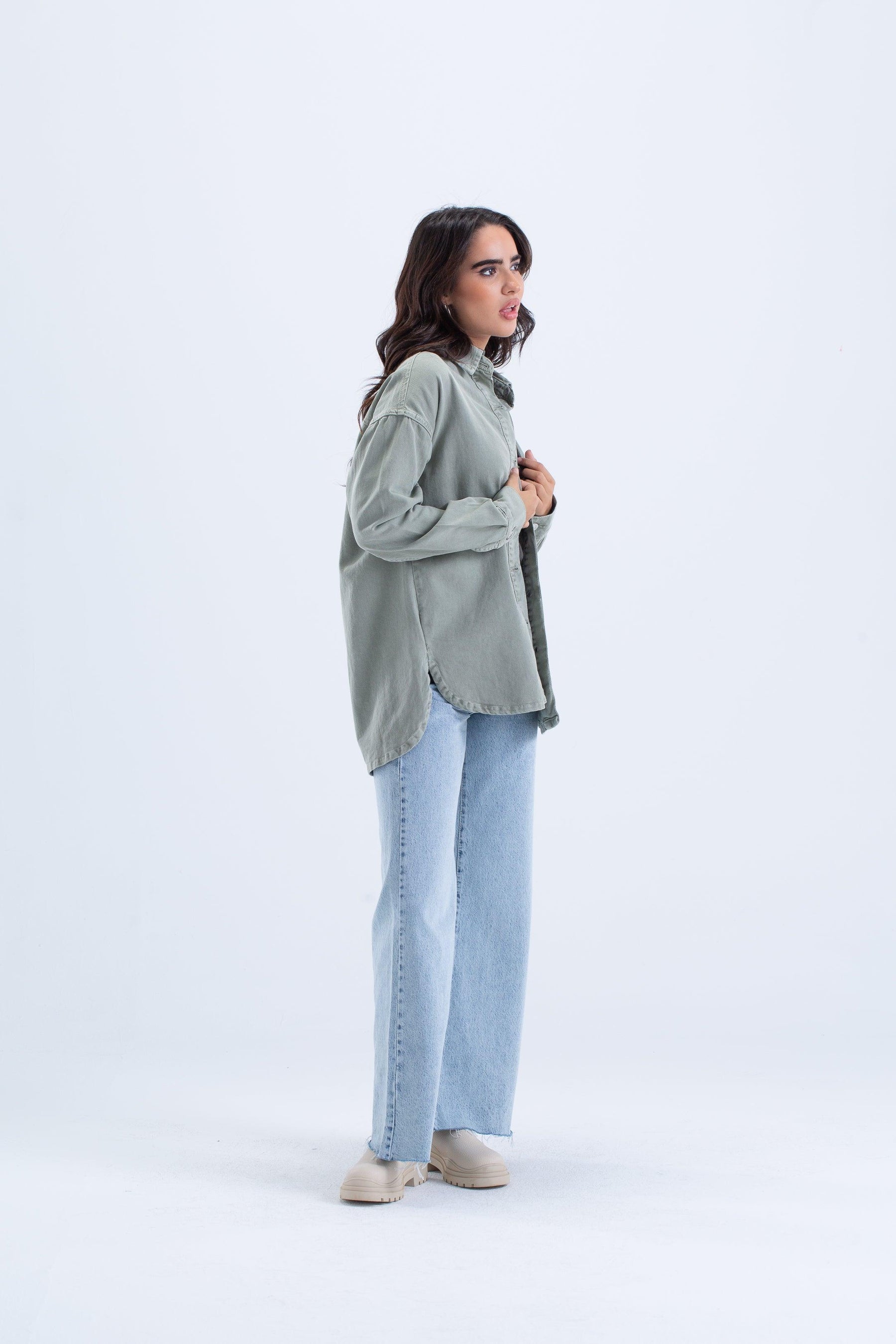 Curved Hem Denim Shirt - Carina - كارينا