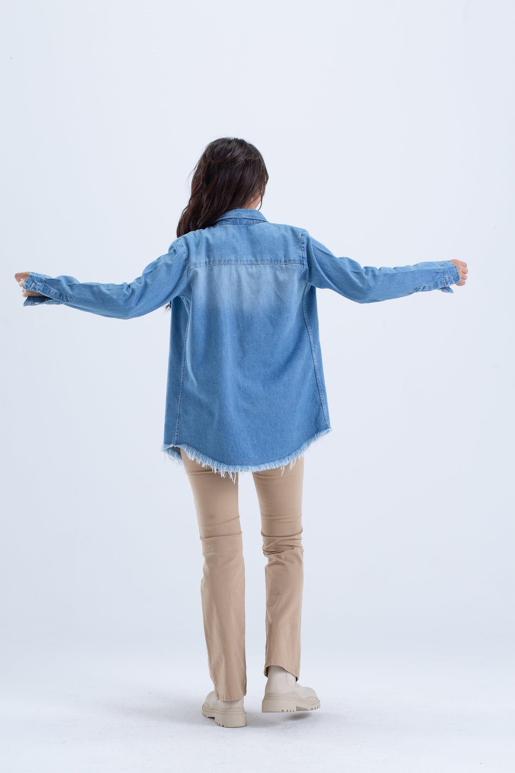 Long Oversized Denim Shirt - Carina - كارينا