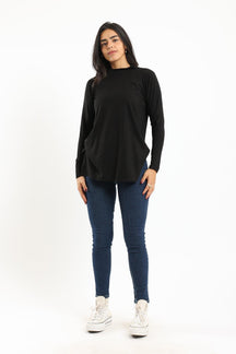 Mock Neck Black Top - Carina - كارينا