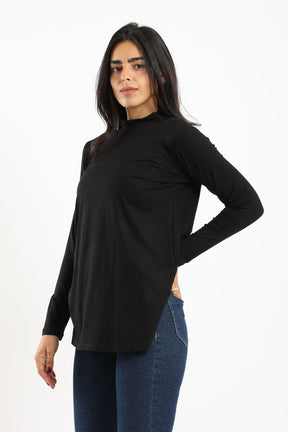 Mock Neck Black Top - Carina - كارينا