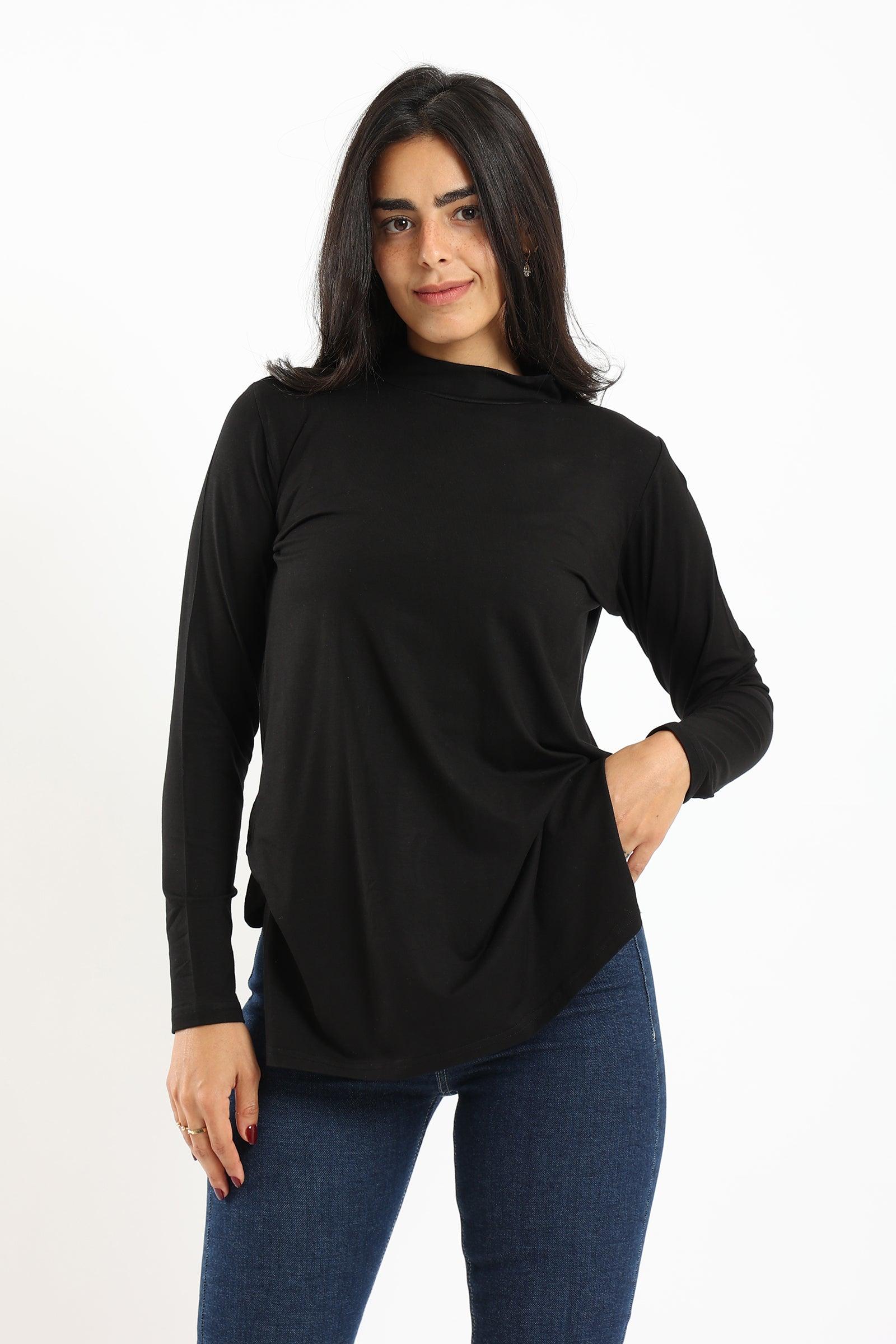 Mock Neck Black Top - Carina - كارينا