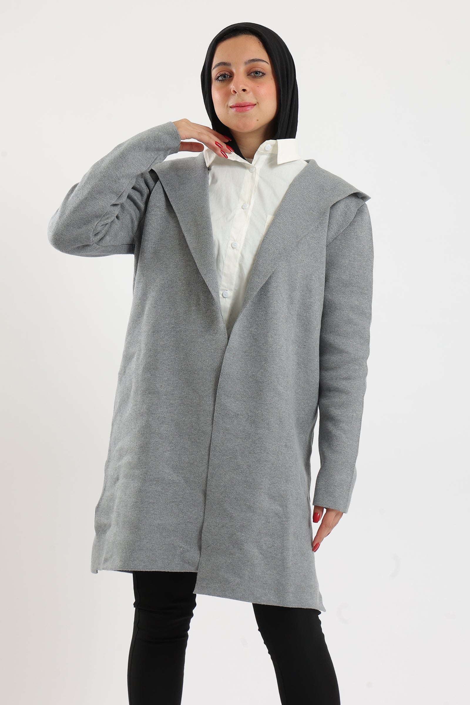 Open Neckline Hooded Coat