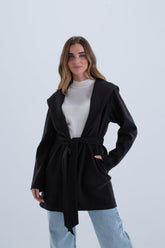 Open Neckline Hooded Coat