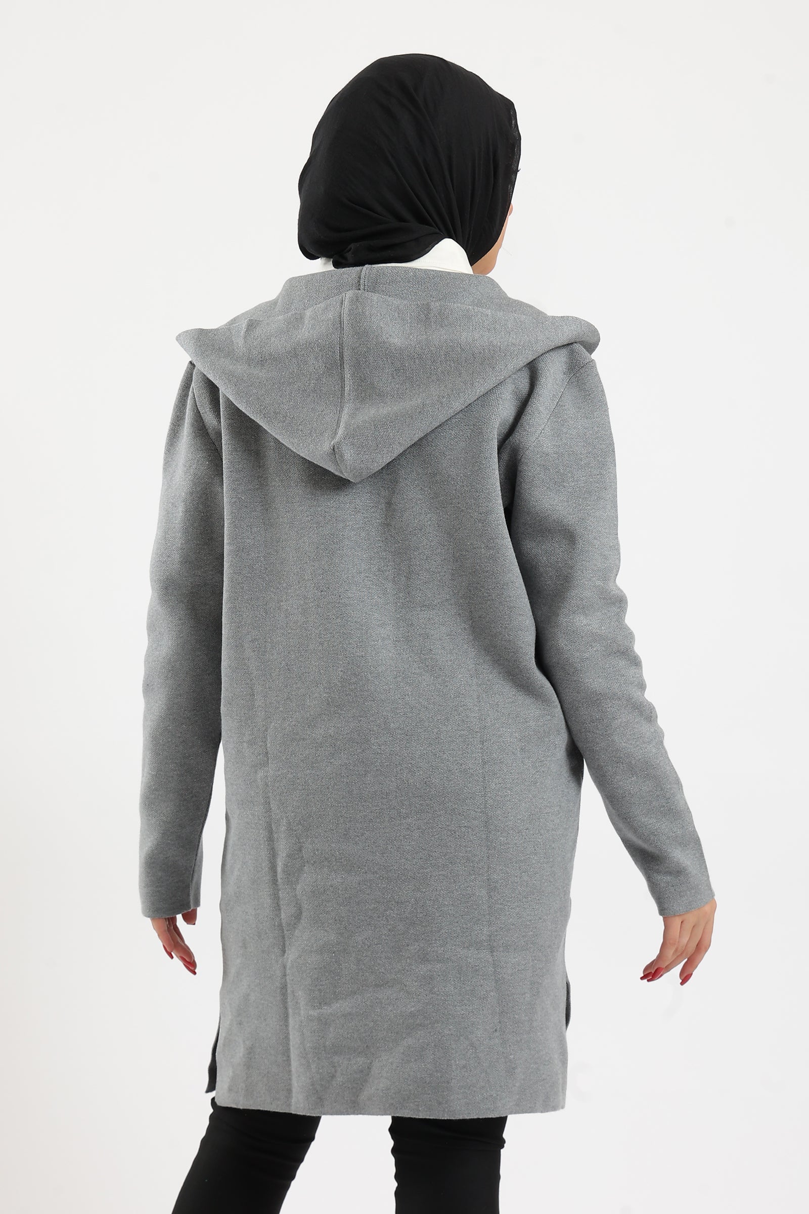 Open Neckline Hooded Coat