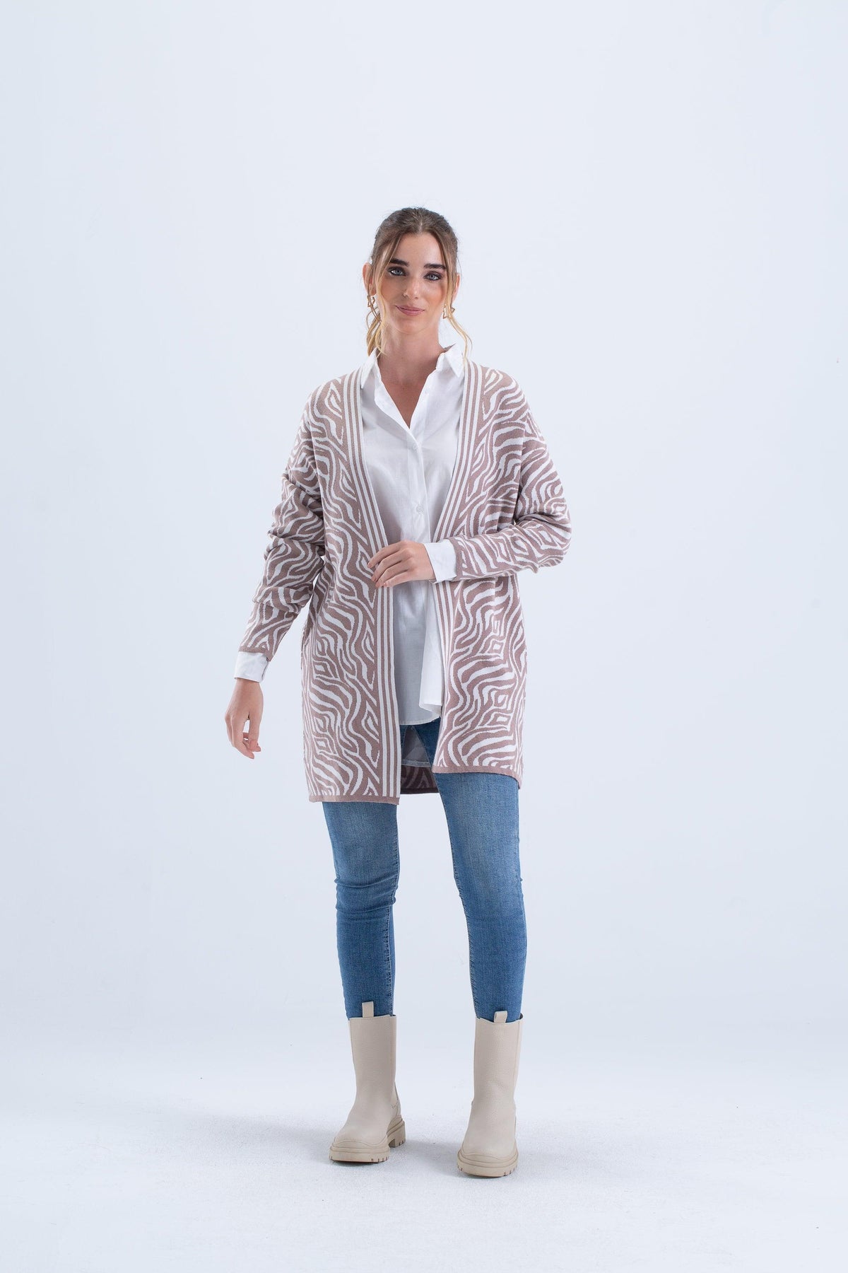 Open Neckline Printed Cardigan - Carina - كارينا