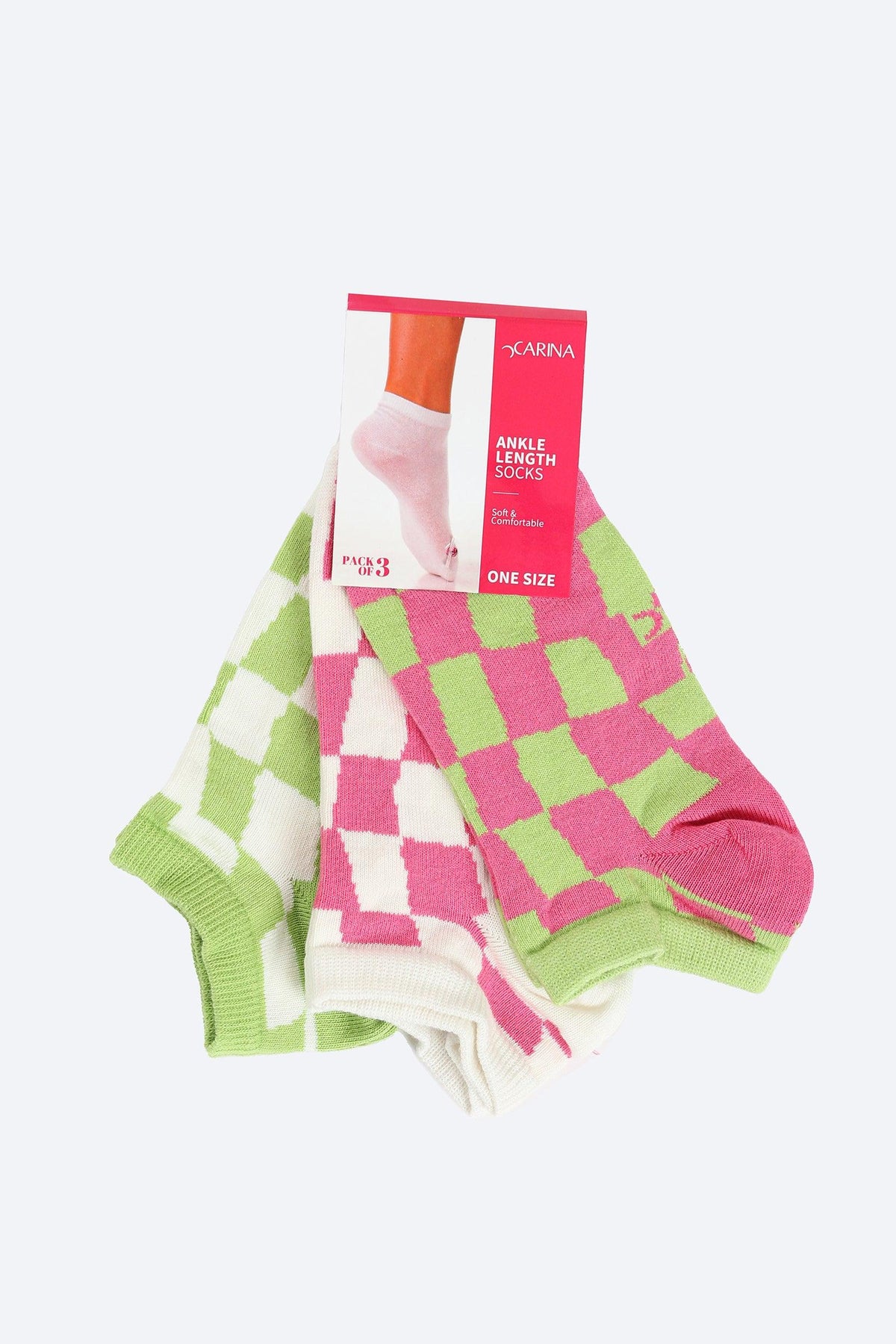 Printed Ankle Length Socks - 3 Pairs - Carina - كارينا