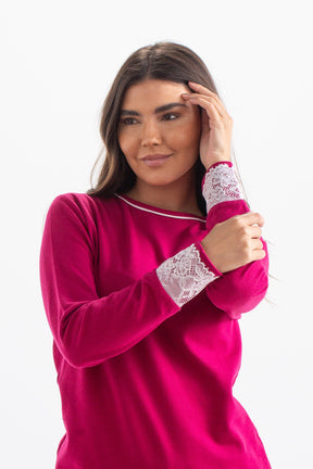 Pyjama Set with Lace Cuffs