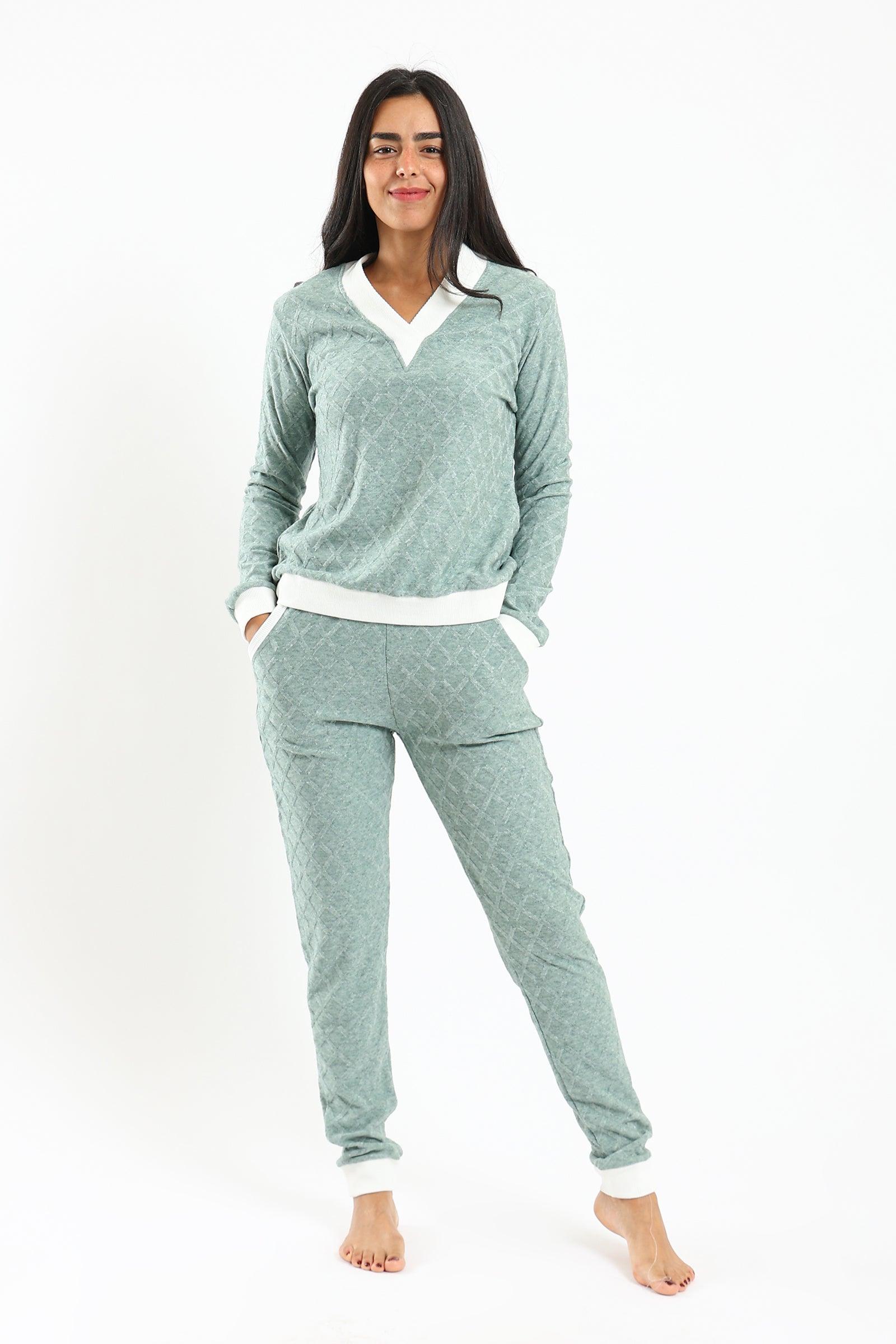 Pyjama Set with White Ribbed Edges - Carina - كارينا