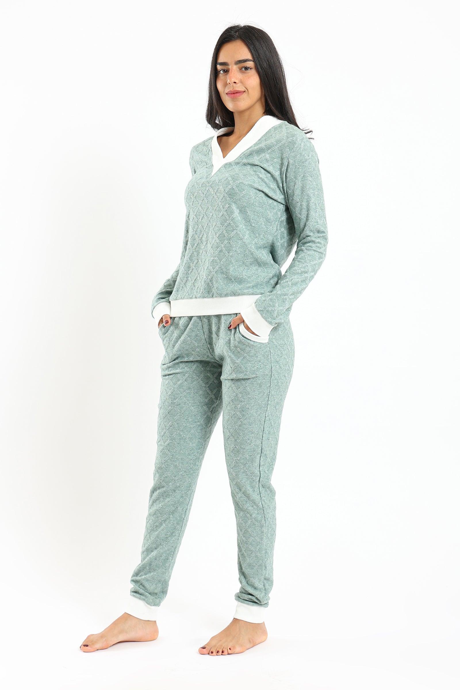 Pyjama Set with White Ribbed Edges - Carina - كارينا