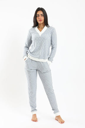 Pyjama Set with White Ribbed Edges - Carina - كارينا