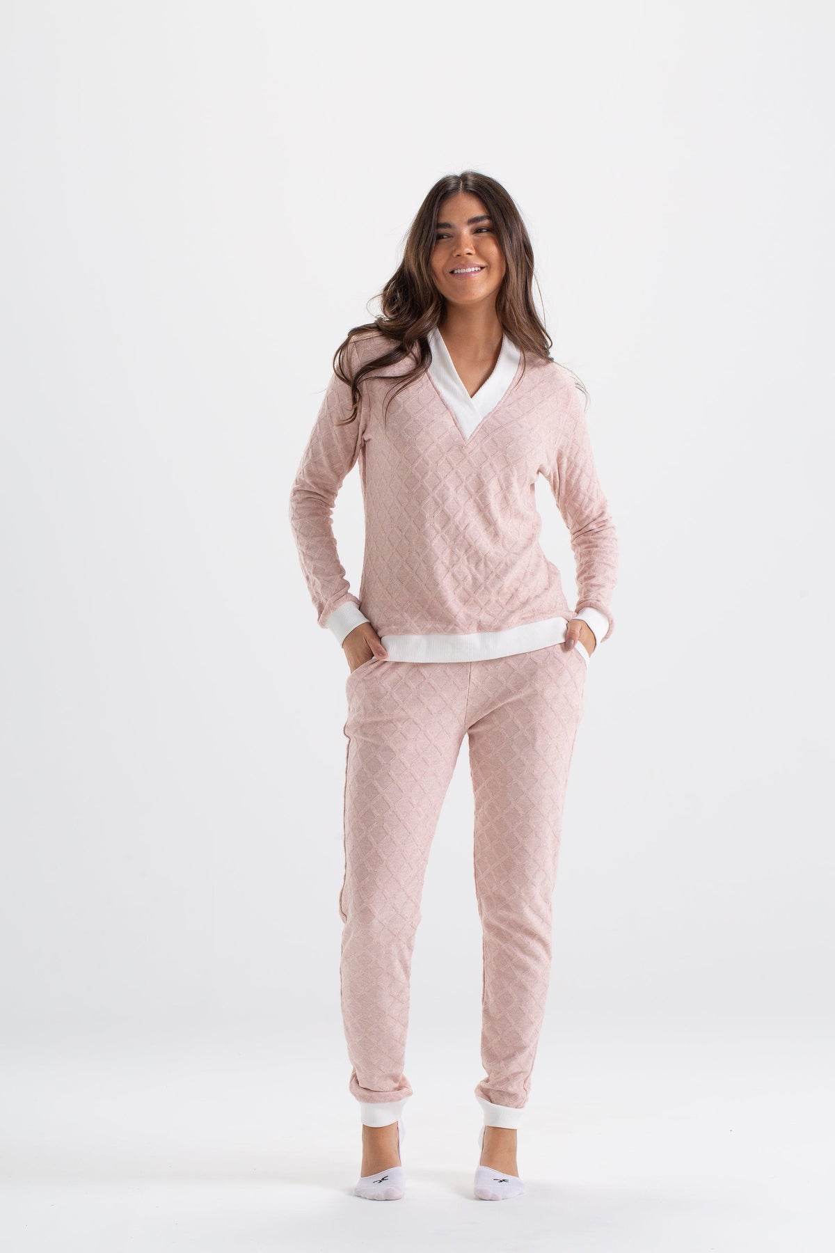 Pyjama Set with White Ribbed Edges - Carina - كارينا