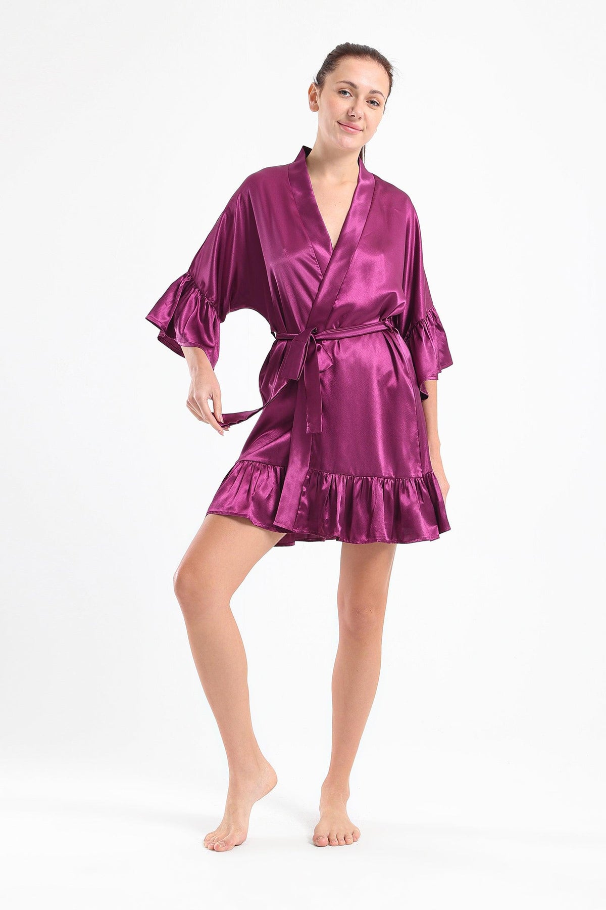 Satin Robe with Ruffle Edges - Carina - كارينا