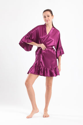 Satin Robe with Ruffle Edges - Carina - كارينا