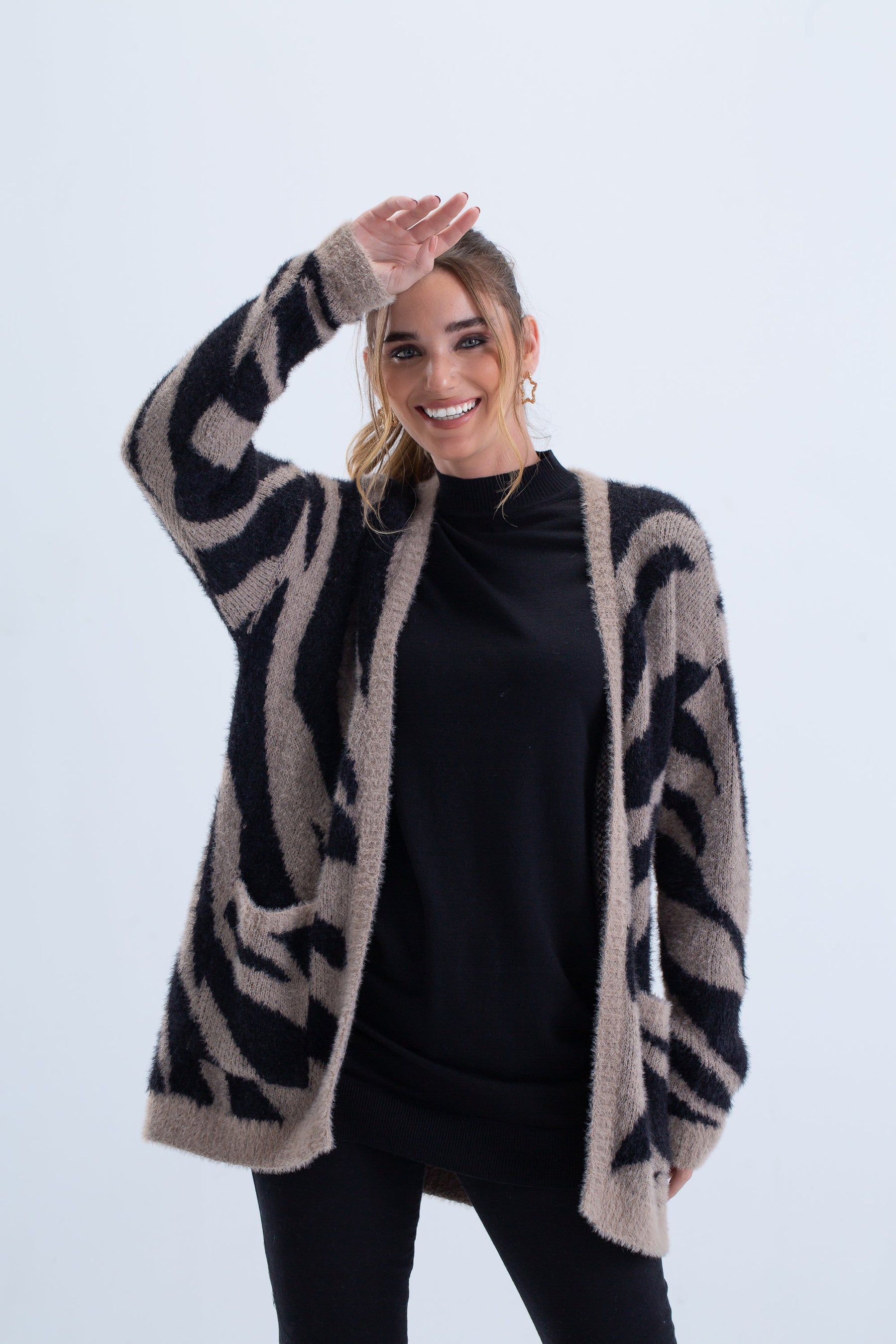 Zebra Print Wool Cardigan