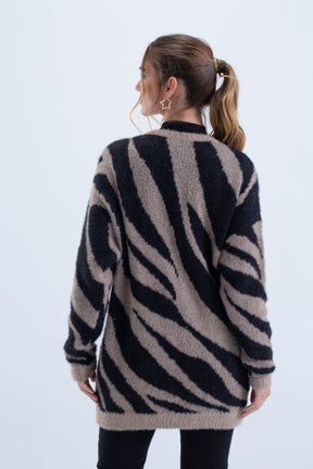 Zebra Print Wool Cardigan